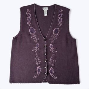 Koret Embroidered Sweater‎ Vest Sz M Purple Dark Academia Preppy Professor Vtg